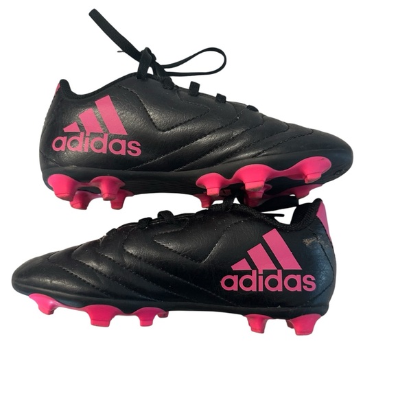Adidas Kids Black and Pink Lace Up Soccer Cleats Sz 12K GUC - Picture 1 of 8